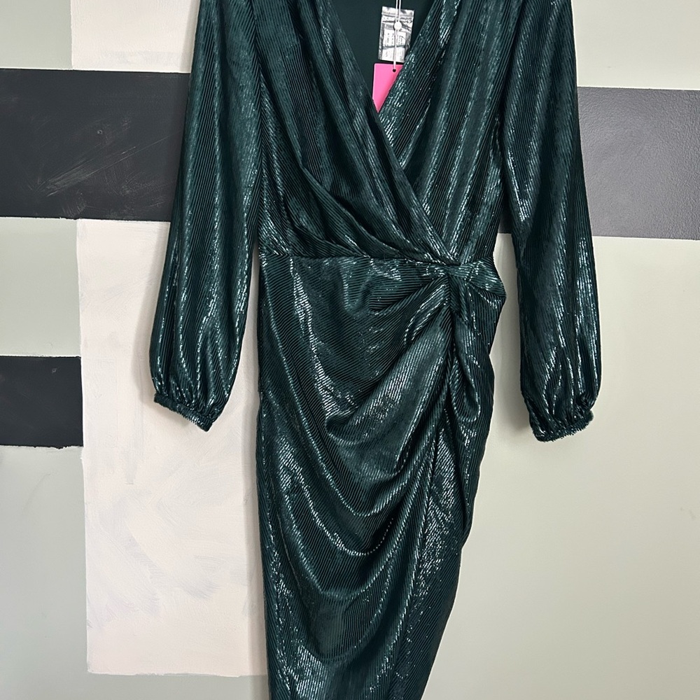 Amanda Uprichard Shimmering Teal Long Sleeve Dress